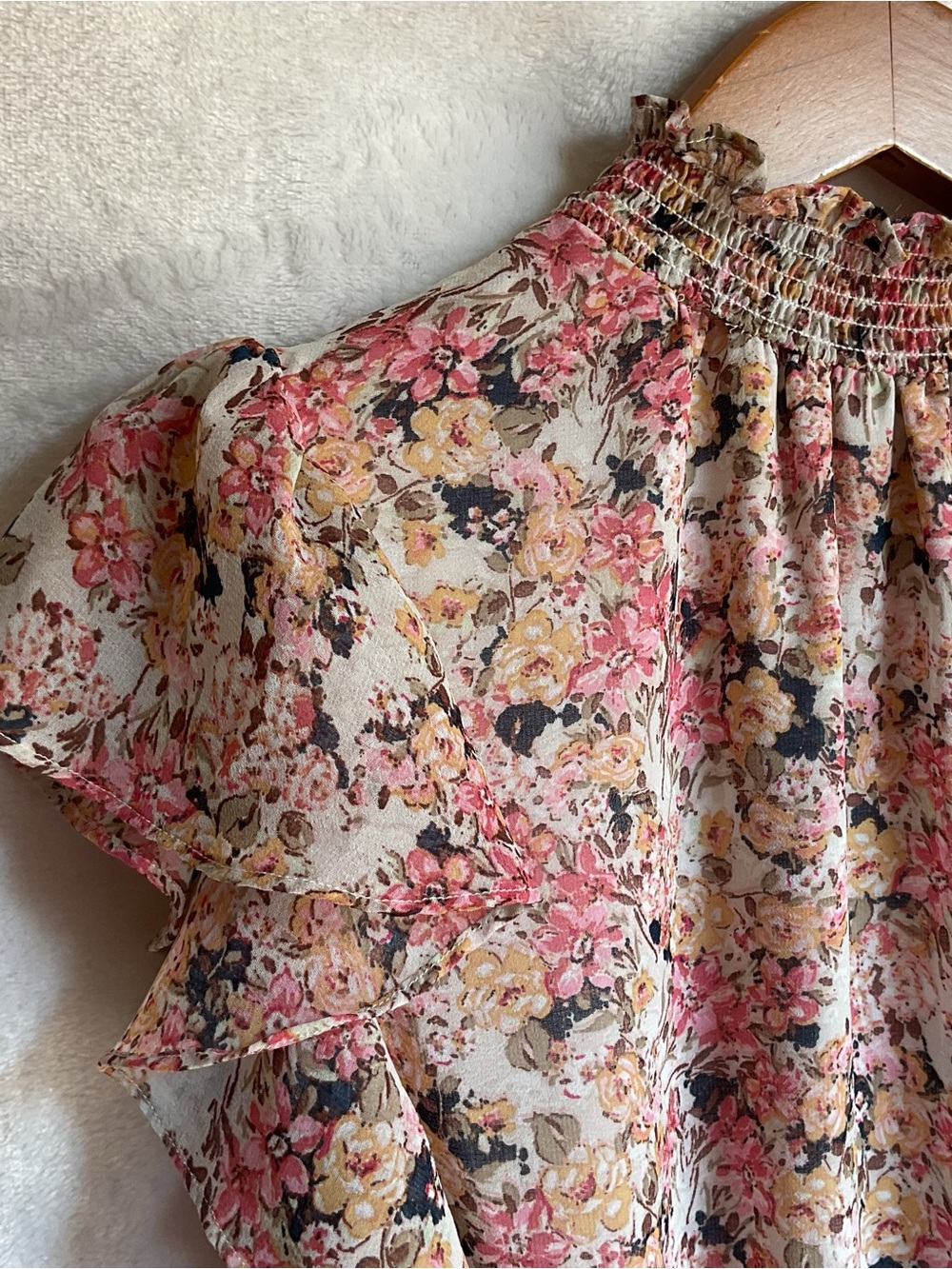 Floral Tiered Mini Dress Womens Medium Ruffle Smocked Low Waist